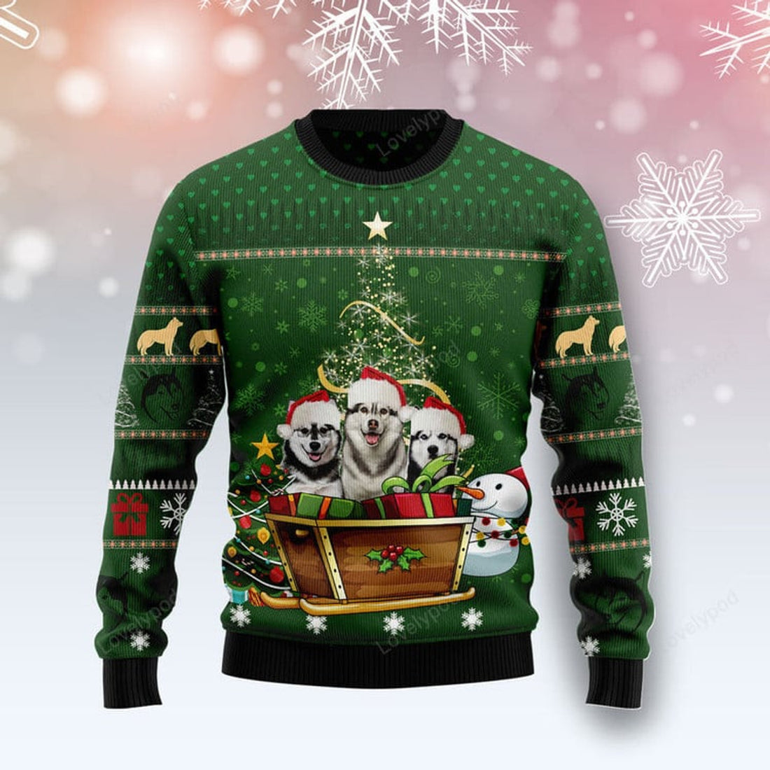 FUNSTUFFPRINT Siberian Husky Group Xmas Ugly Christmas Sweater, Dog Xmas ugly sweatshirt, Christmas gifts for Dad, Mom, Brother, Sister Ugly Sweater