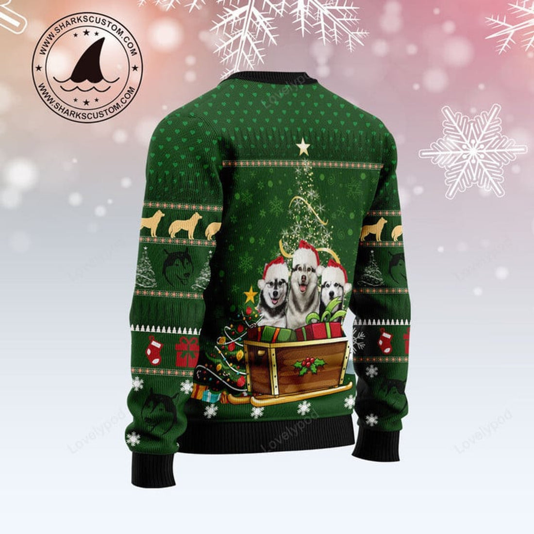 FUNSTUFFPRINT Siberian Husky Group Xmas Ugly Christmas Sweater, Dog Xmas ugly sweatshirt, Christmas gifts for Dad, Mom, Brother, Sister Ugly Sweater