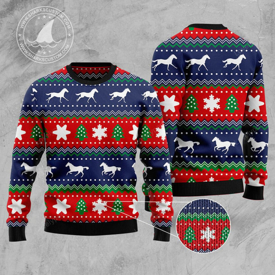 FUNSTUFFPRINT Amazing Horses Ugly Christmas Sweater, Xmas ugly sweatshirt, Christmas gifts for Dad, Mom, Brother, Sister Ugly Sweater
