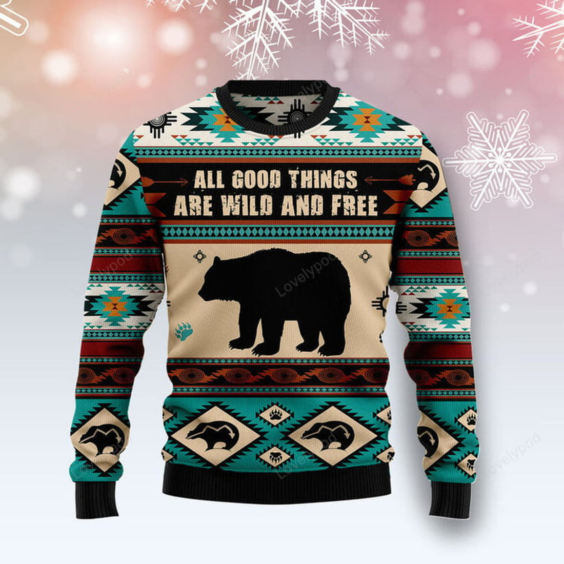 FUNSTUFFPRINT Bear Wild And Free Ugly Christmas Sweater, Xmas ugly sweatshirt, Christmas gifts for Dad, Mom, Brother, Sister Ugly Sweater