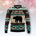 FUNSTUFFPRINT Bear Wild And Free Ugly Christmas Sweater, Xmas ugly sweatshirt, Christmas gifts for Dad, Mom, Brother, Sister Ugly Sweater