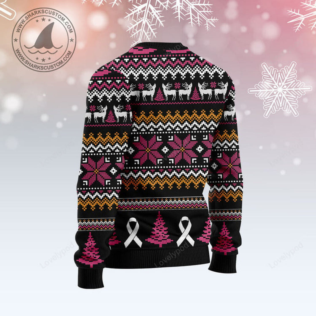 FUNSTUFFPRINT Breast Cancer Awareness Christmas Tree Ugly Christmas Sweater, Xmas ugly sweatshirt, Christmas gifts for Dad, Mom, Brother, Sister Ugly Sweater