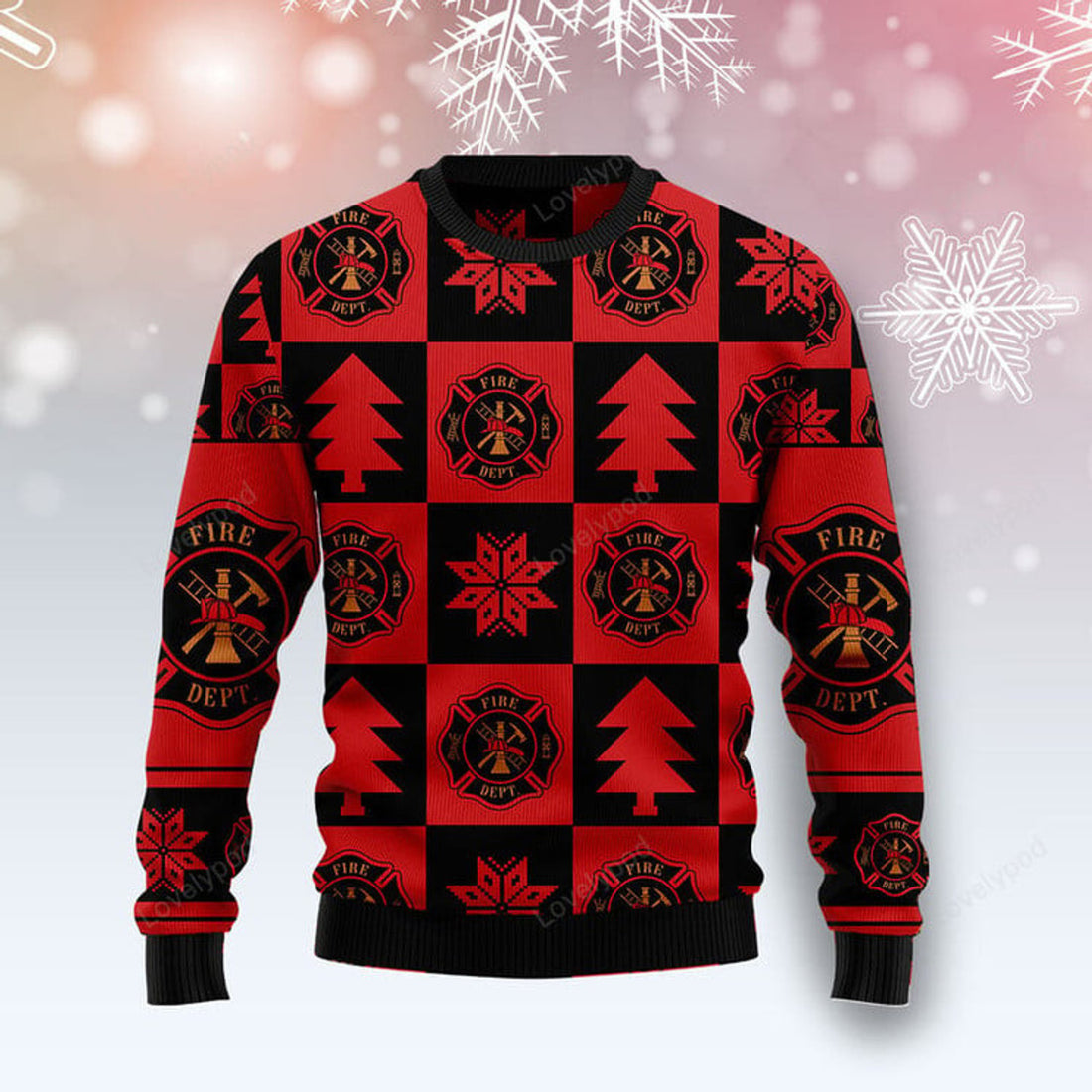 FUNSTUFFPRINT Firefighter Christmas Pattern Ugly Christmas Sweater, Xmas ugly sweatshirt, Christmas gifts for Firefighter Ugly Sweater