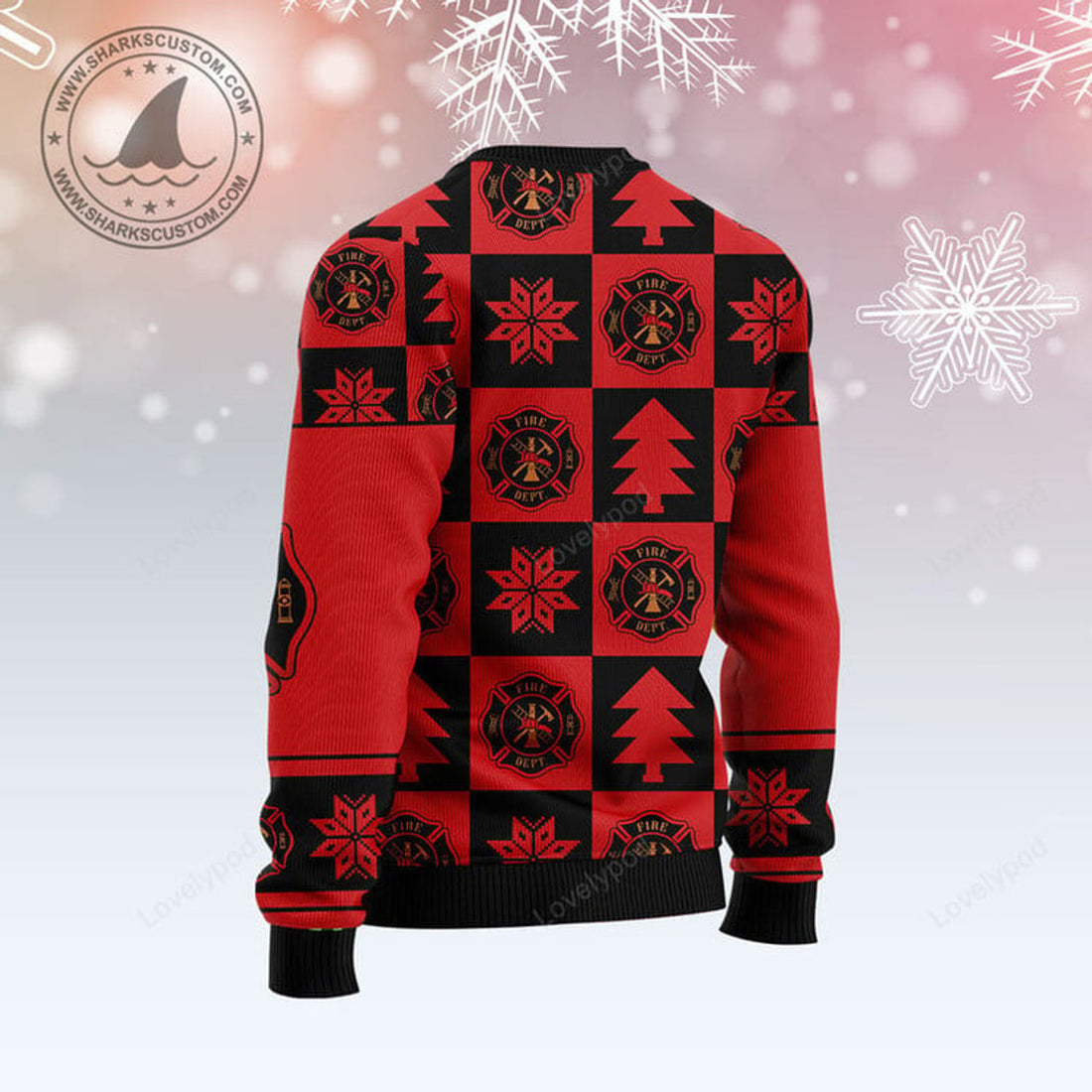 FUNSTUFFPRINT Firefighter Christmas Pattern Ugly Christmas Sweater, Xmas ugly sweatshirt, Christmas gifts for Firefighter Ugly Sweater