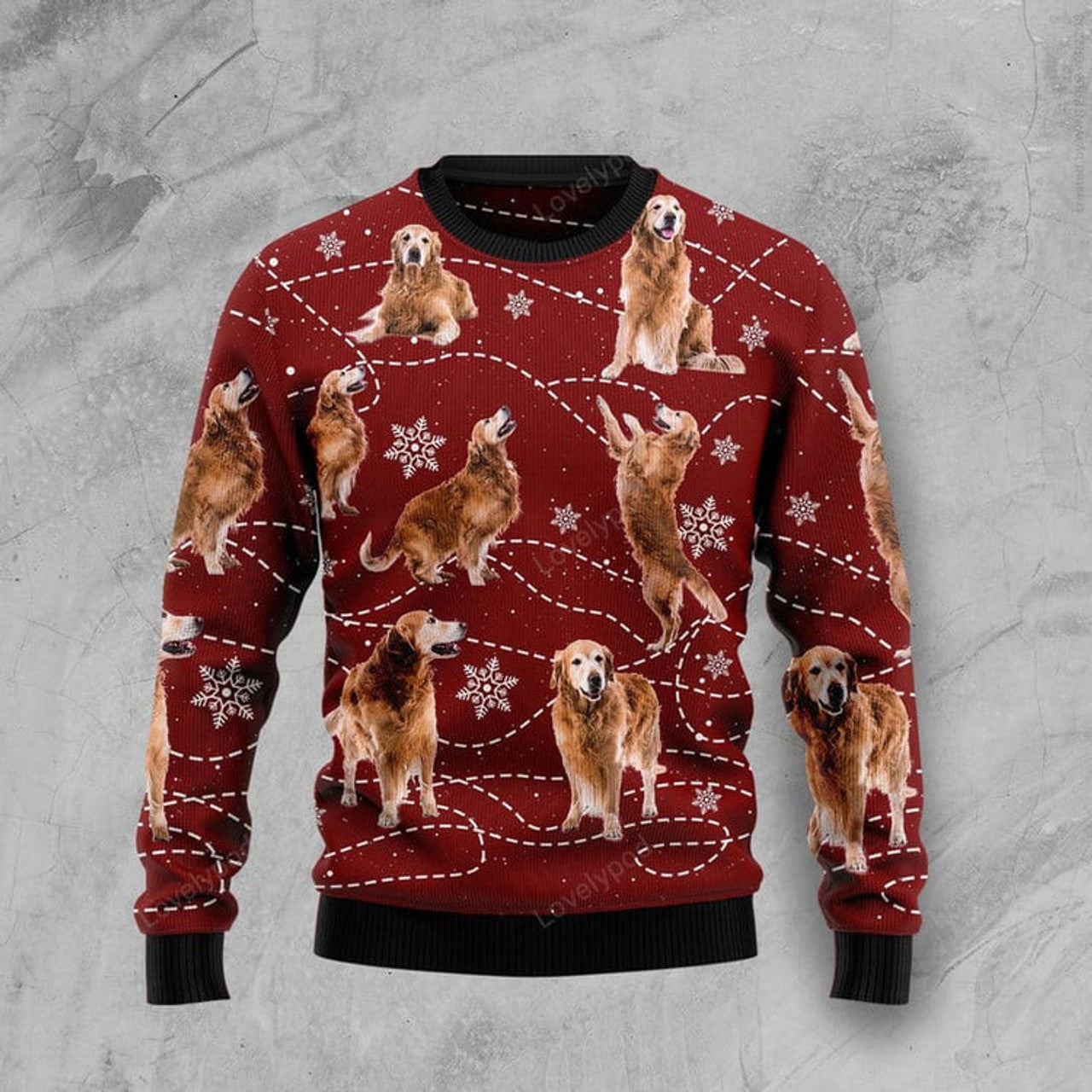 FUNSTUFFPRINT Golden Retriever Xmas Ugly Christmas Sweater, Xmas ugly sweatshirt, Christmas gifts Ugly Sweater