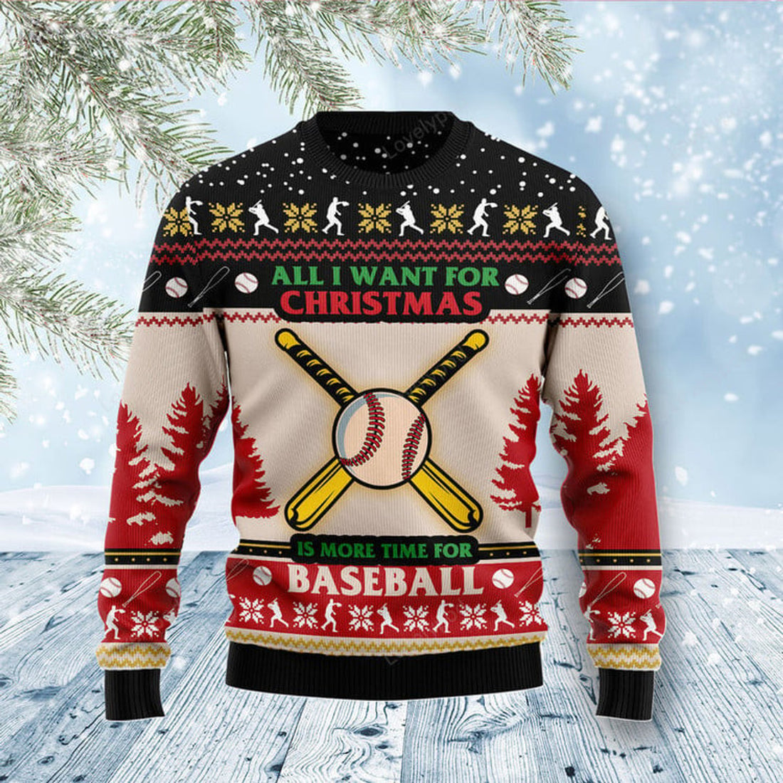 FUNSTUFFPRINT Time For Baseball Ugly Christmas Sweater, Baseball shirts, Christmas gifts Ugly Sweater