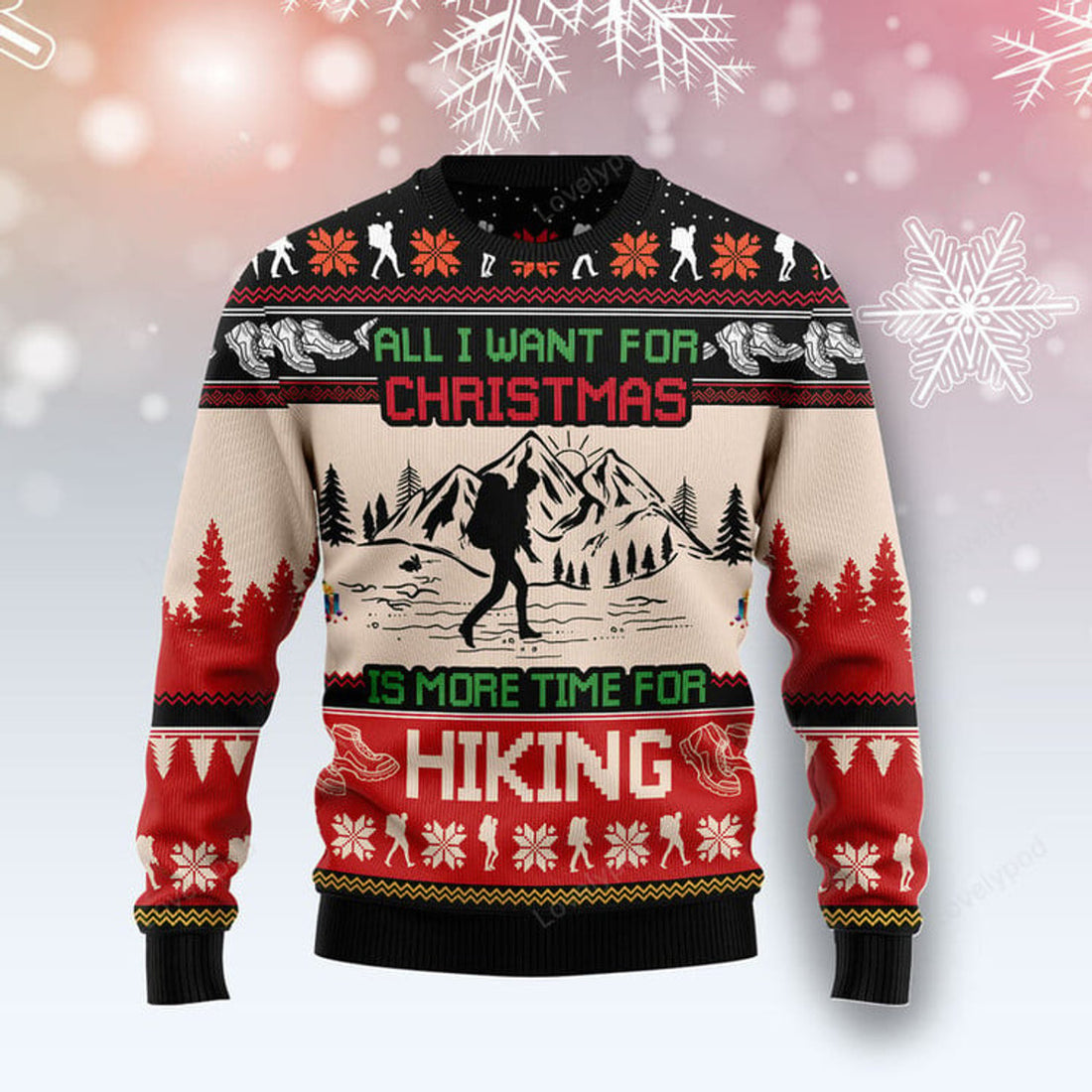 FUNSTUFFPRINT I Want For Christmas Is More Time For Hiking Ugly Christmas Sweater Ugly Sweater