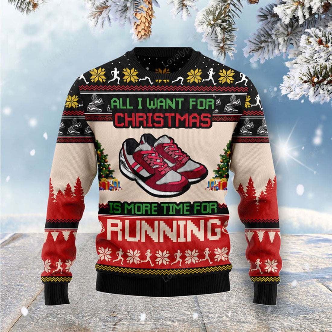 FUNSTUFFPRINT All I Want For Christmas Is More Time For Running Ugly Christmas Sweater Ugly Sweater