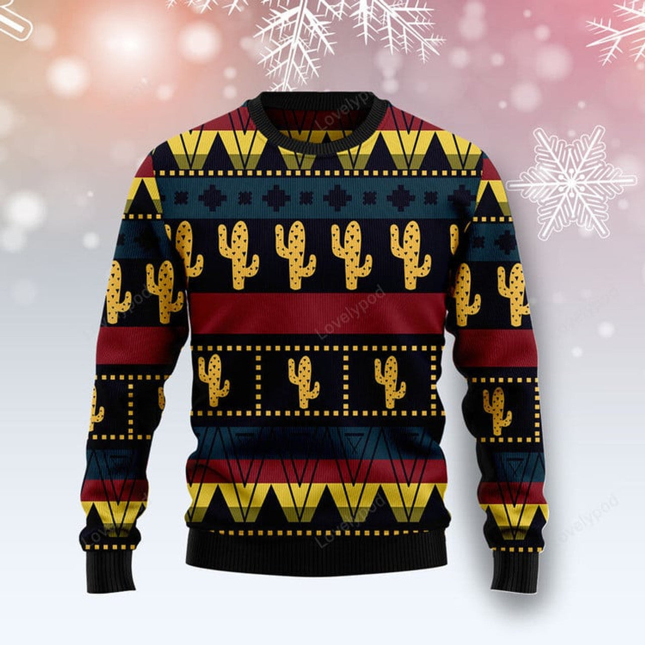 FUNSTUFFPRINT Cactus Group Pattern Ugly Christmas Sweater, Christmas shirts, Christmas gift for him, her Ugly Sweater