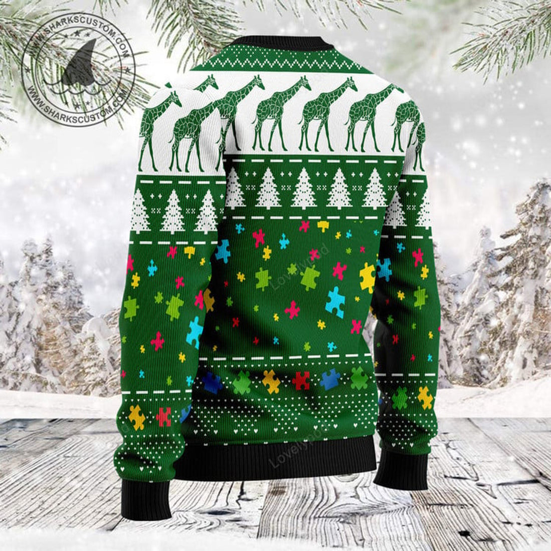 FUNSTUFFPRINT Giraffe Autism unisex womens & mens, Christmas shirts, Christmas gift for him, her Ugly Sweater
