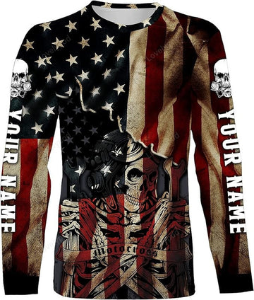 FUNSTUFFPRINT Custom American Riding Shirt - Patriotic Motorcycle All Over Printed Jersey, Off-Road Motocross Racing 3D Long Sleeve T-Shirt