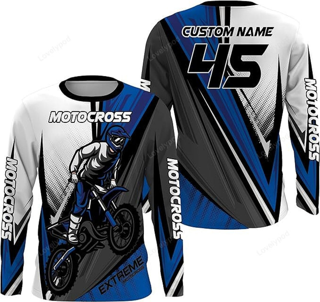 FUNSTUFFPRINT Custom Motocross Jersey Men UPF 30+, Dirt Bike Motorcycle Shirt,Off-Road Racing 3D Long Sleeve T-Shirt