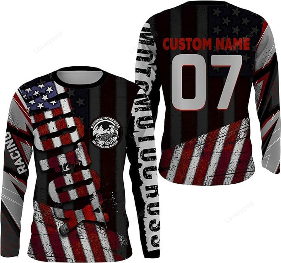 FUNSTUFFPRINT Custom Motocross Jersey American Dirt Bike MX Racing Off-Road Motorcycle Shirt 3D Long Sleeve T-Shirt