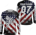 FUNSTUFFPRINT Custom Dirt Bike Off-Road Motorcycle Shirt, Adult & Kid American Flag Jersey Motocross 3D Long Sleeve T-Shirt