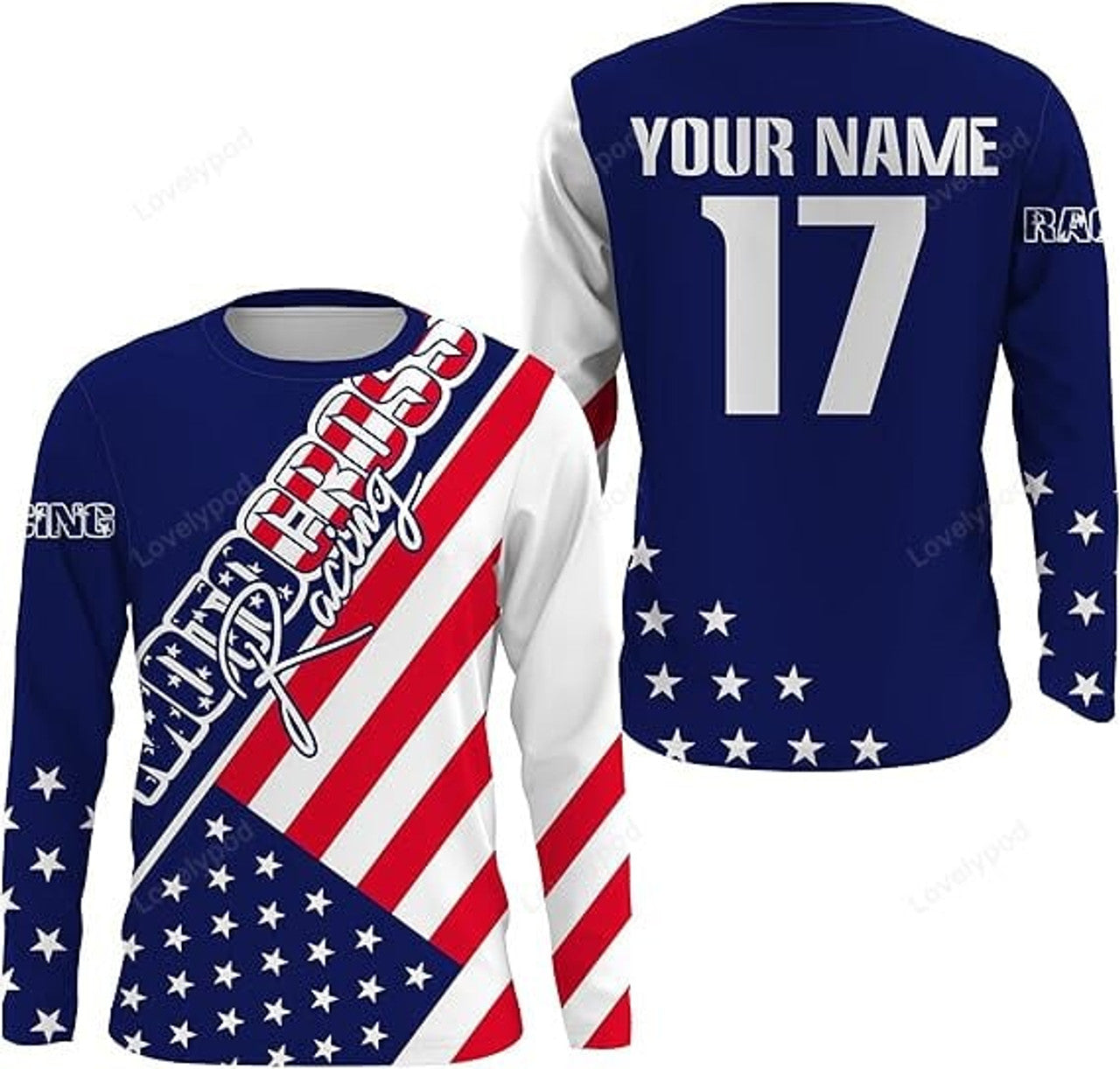 FUNSTUFFPRINT Custom Motocross Personalized MX Jersey Dirt Bike Racing American Flag Youth Men Women Off-Road Motorcycle Shirt 3D Long Sleeve T-Shirt