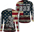 FUNSTUFFPRINT Custom American Flag Skull Motocross Jersey Patriotic Dirt Bike Racing Motorcycle Racewear 3D Long Sleeve T-Shirt