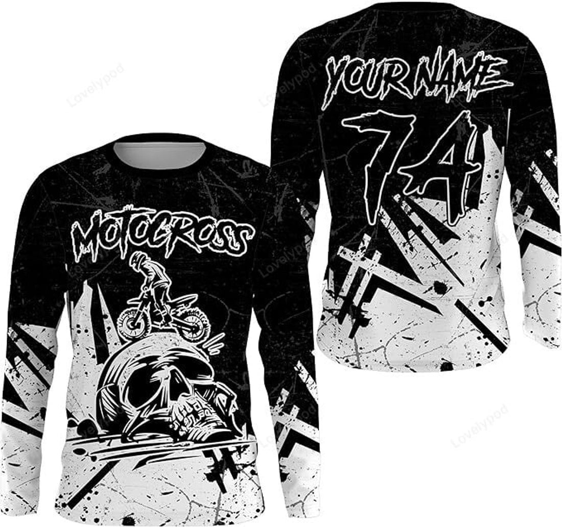 FUNSTUFFPRINT Custom MX Jersey Men Women Motocross Racing Shirt Skull Biker Motorcycle 3D Long Sleeve T-Shirt