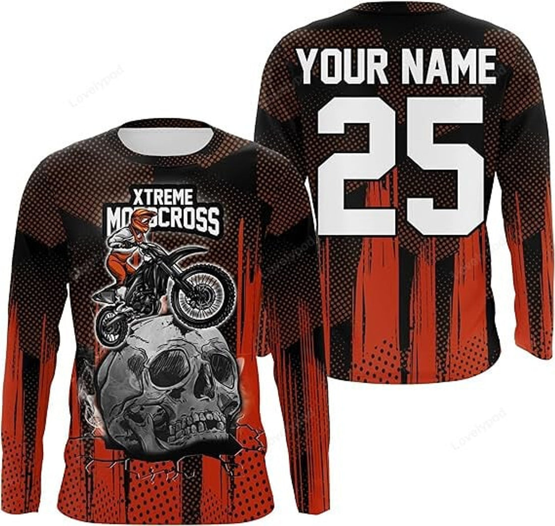 FUNSTUFFPRINT Custom Extreme Motocross Skull Personalized Jersey Dirt Bike Long Sleeves Hell Crosser Motorcycle 3D Long Sleeve T-Shirt