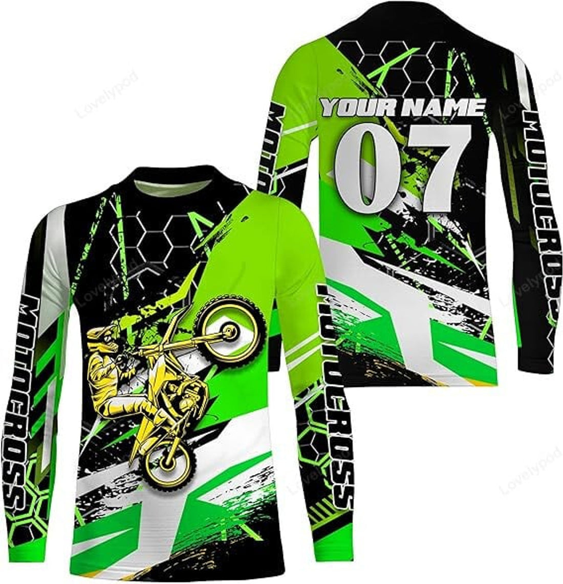 FUNSTUFFPRINT Custom Motocross Racing Custom Number&Name Jersey T-Shirt Youth & Adult Long Sleeves, Dirt Bike Motorcycle Off-Road Riders 3D Long Sleeve T-Shirt