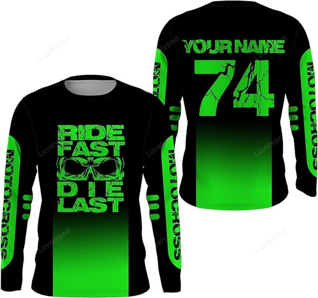 FUNSTUFFPRINT Custom MX Racing Jersey Kid Men Women Motocross Ride Fast Die Last Dirt Bike Off-Road Shirt 3D Long Sleeve T-Shirt