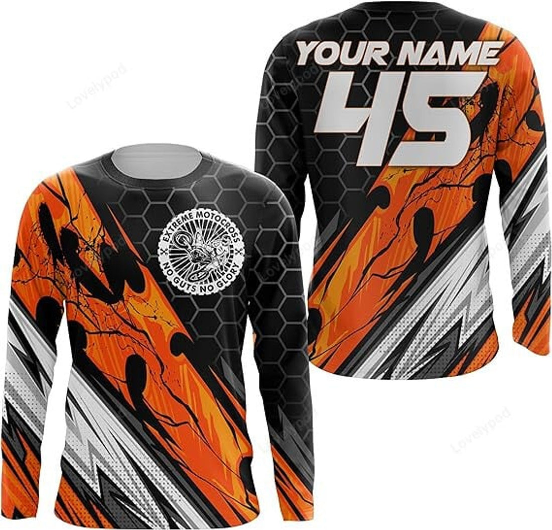 FUNSTUFFPRINT Custom Extreme Motocross Jersey, Custom Men Women Kid No Guts No Glory Dirt Bike Motorcycle 3D Long Sleeve T-Shirt