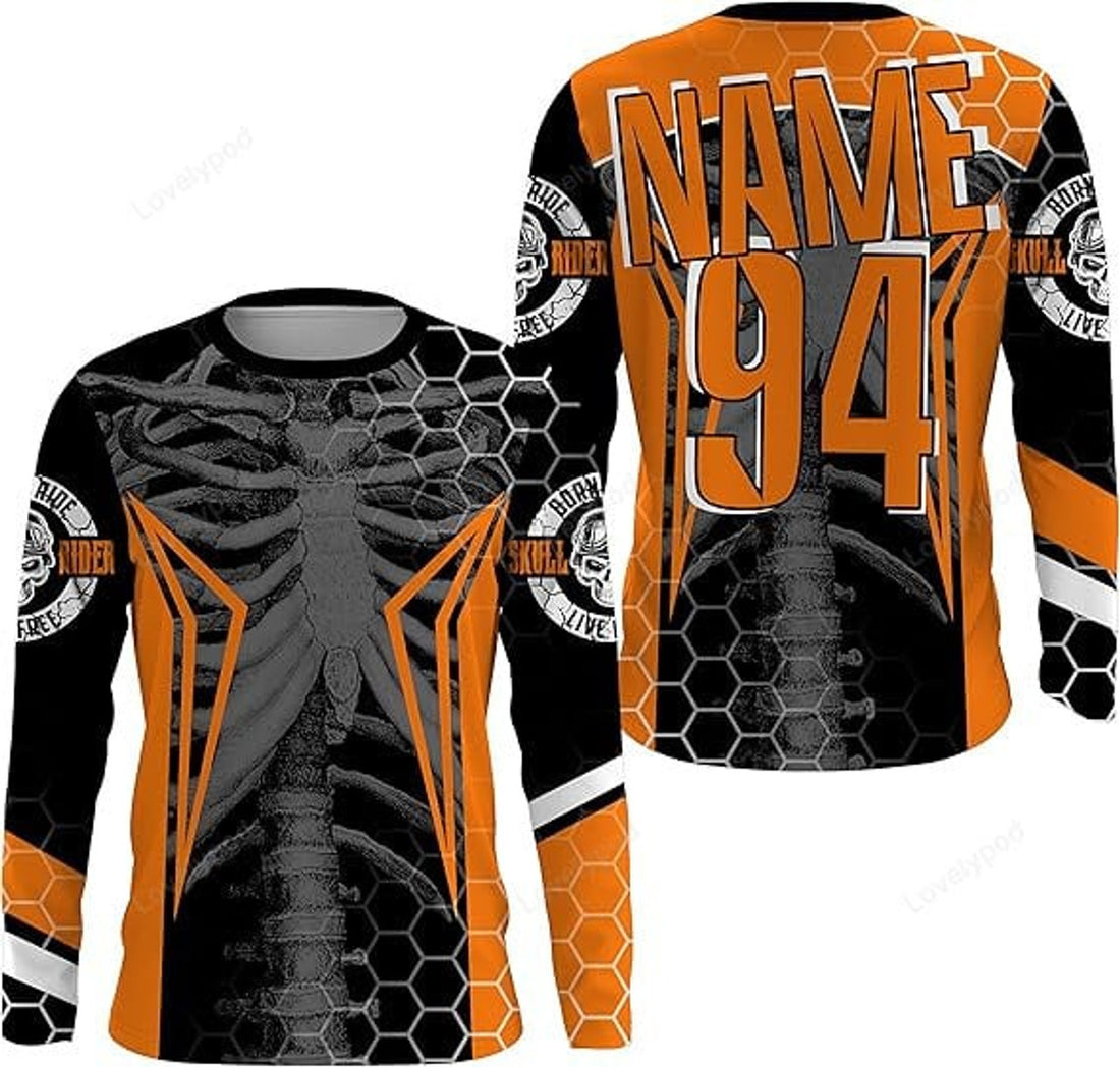 FUNSTUFFPRINT Custom Racing Jersey Cool Bone Motorcycle Motocross Off-Road Bikers Shirt 3D Long Sleeve T-Shirt