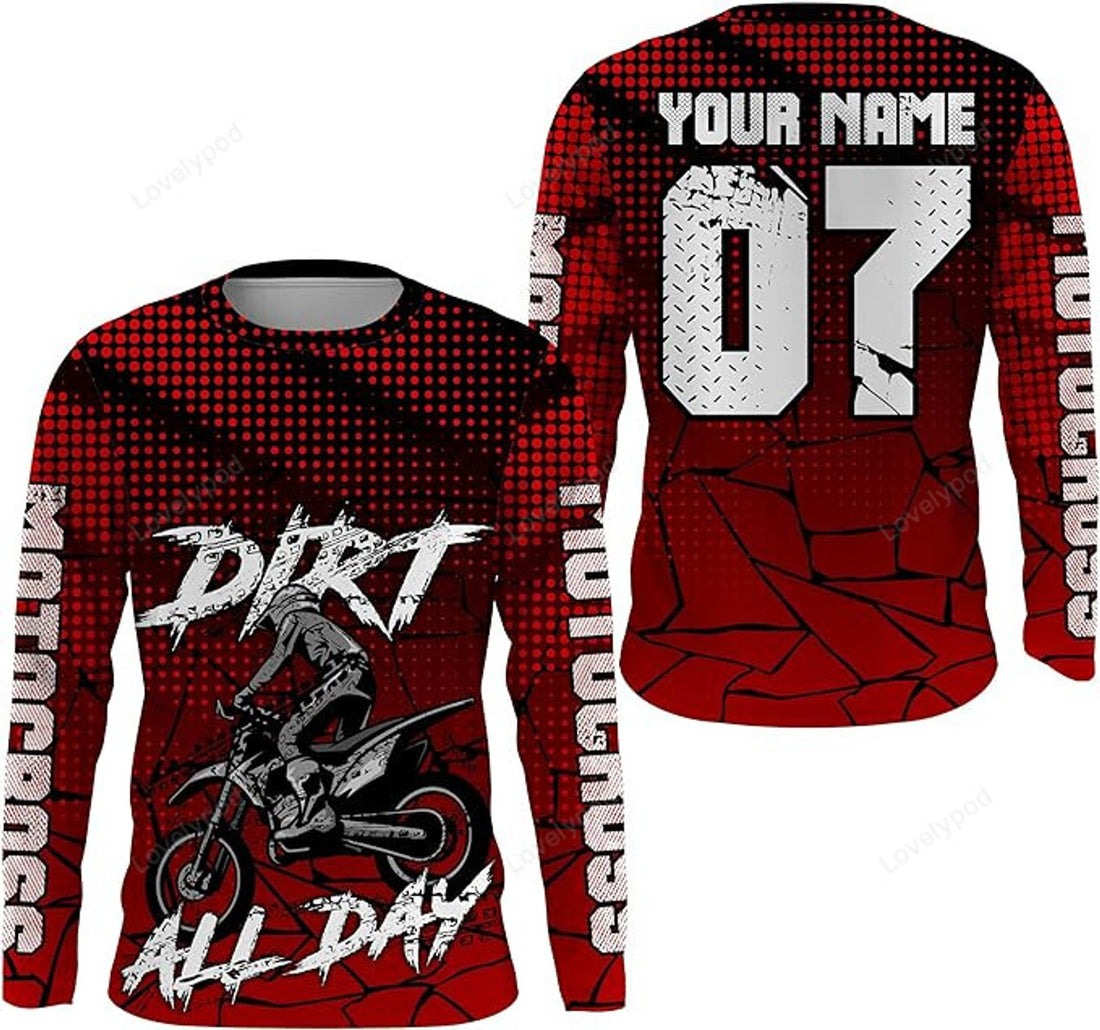 FUNSTUFFPRINT Custom MX Jersey Dirt All Day Men Women Kid Motocross Extreme Racing Shirt Biker Motorcycle 3D Long Sleeve T-Shirt