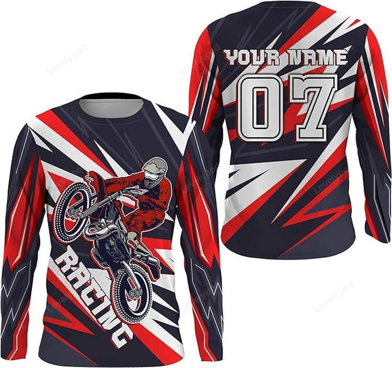 FUNSTUFFPRINT Custom Racing Jersey UV Protect, UPF 30+ Dirt Bike Youth Long Sleeves Riders Motocross Racewear 3D Long Sleeve T-Shirt
