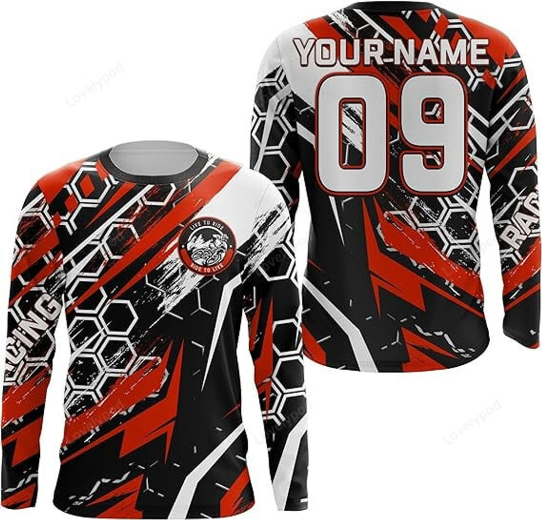 FUNSTUFFPRINT Custom Motocross Racing Adult&Kid Biker Live to Ride Off-Road MX Shirt 3D Long Sleeve T-Shirt