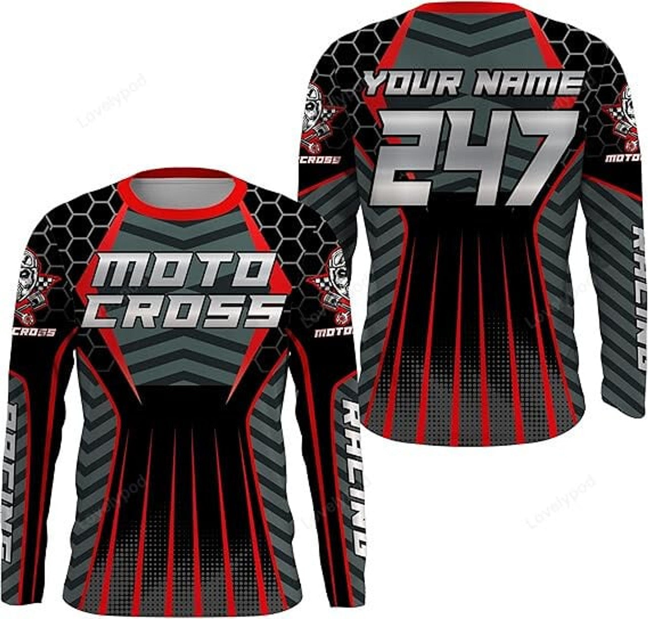 FUNSTUFFPRINT Custom Motocross Jersey for Men Women Kid Racing UV Protective MX Biker Off-Road Racewear 3D Long Sleeve T-Shirt