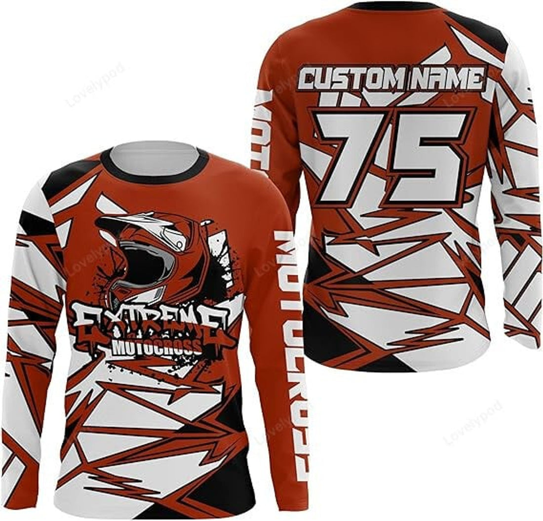 FUNSTUFFPRINT Custom MX Dirt Bike Jersey Custom Name & Number Motocross Racing Adult Off-Road Motorcycle 3D Long Sleeve T-Shirt