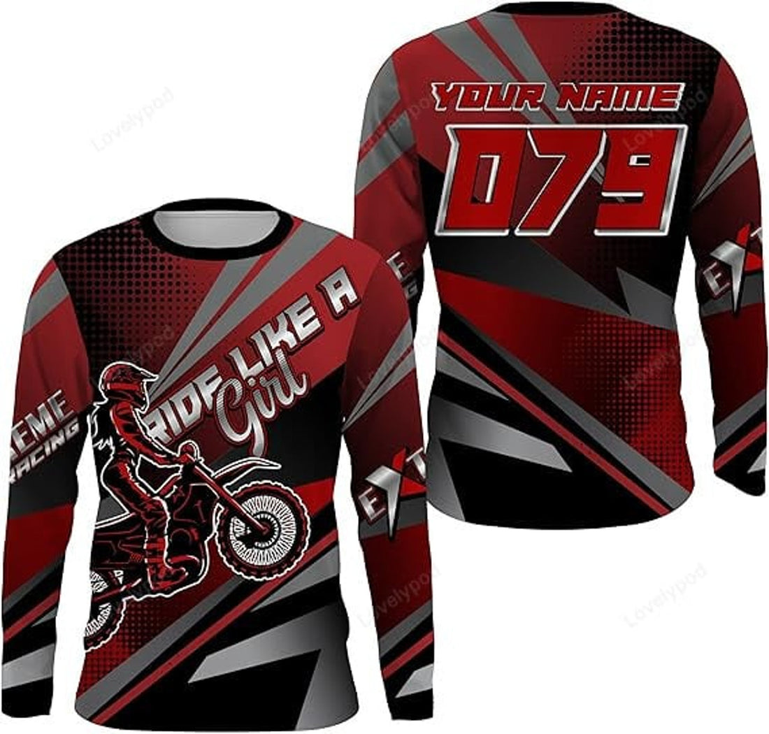 FUNSTUFFPRINT Custom Youth Adult Dirt Bike Jersey Custom Motocross Racing Red Off-Road Shirt Motorcycle Extreme 3D Long Sleeve T-Shirt
