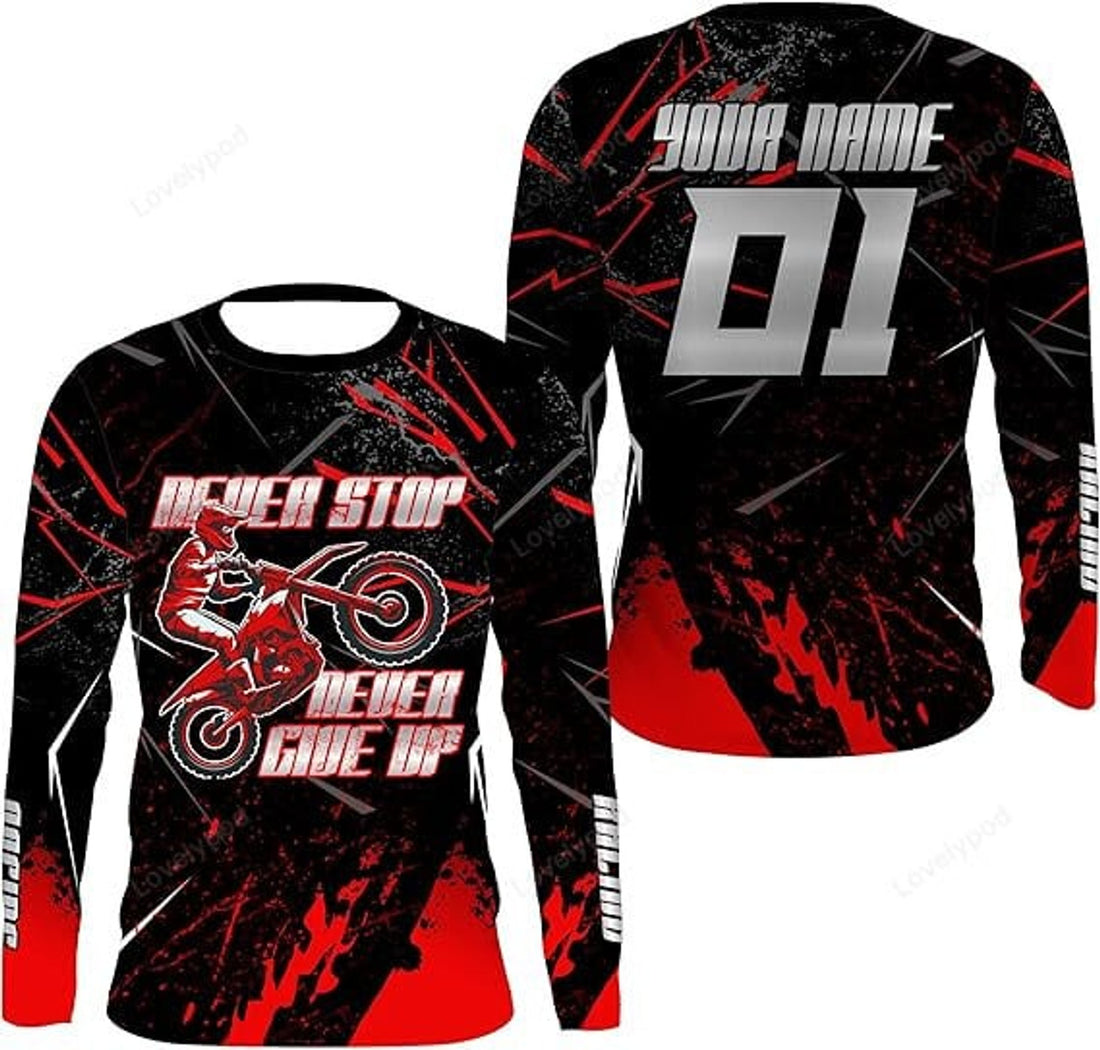 FUNSTUFFPRINT Custom Motorcycle Jersey Men Women Kid Custom Dirt Bike Off-Road Shirt Motocross Extreme 3D Long Sleeve T-Shirt
