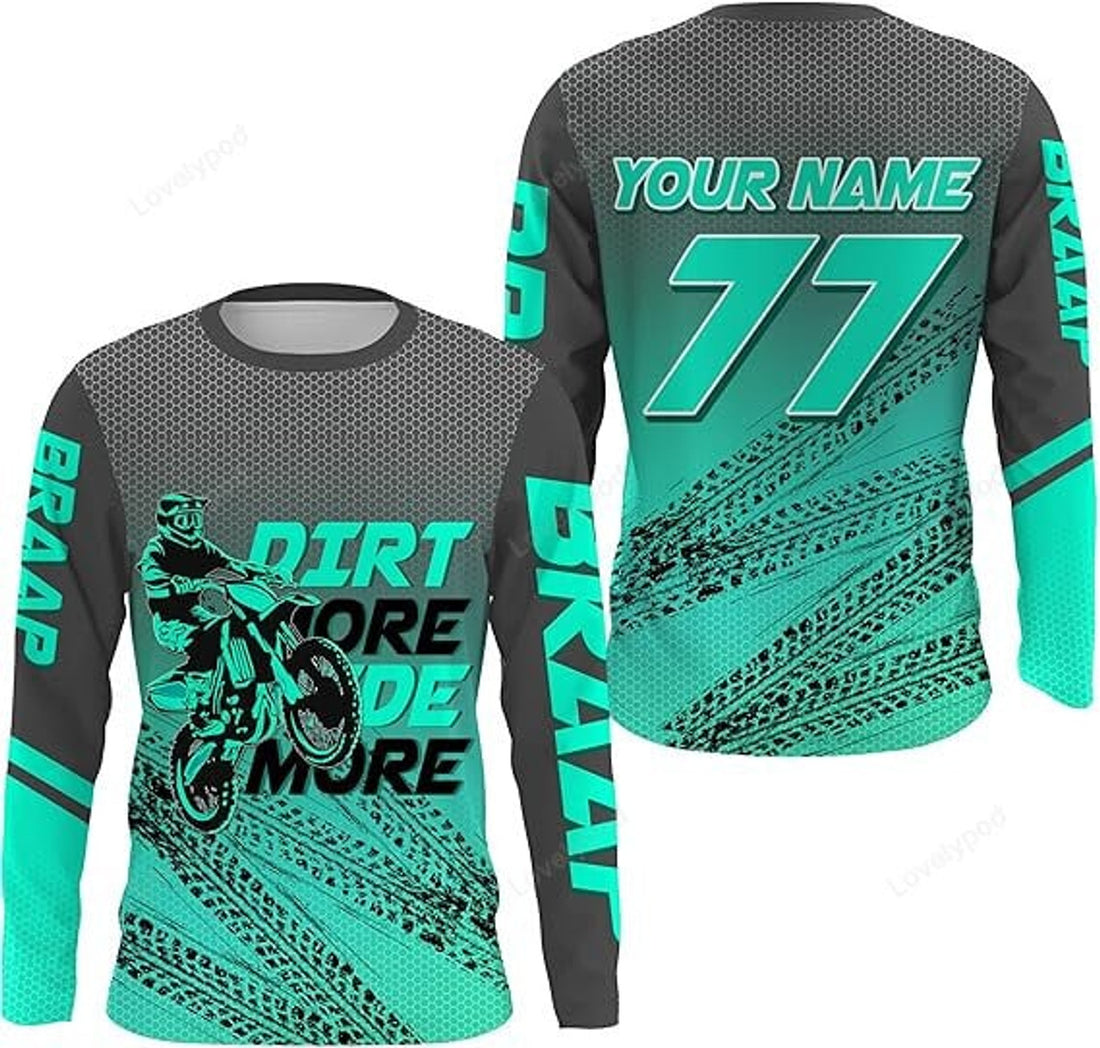 FUNSTUFFPRINT Custom Kid&Adult Motocross Jersey Dirt Bike MX Racing Dirt More Ride More Off-Road 3D Long Sleeve T-Shirt