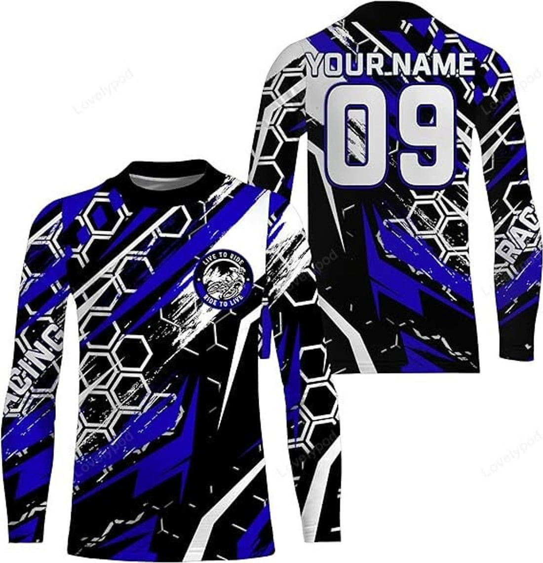 FUNSTUFFPRINT Custom Motocross Racing Jersey Adult&Kid Dirt Bike Live to Ride Off-Road MX Shirt 3D Long Sleeve T-Shirt