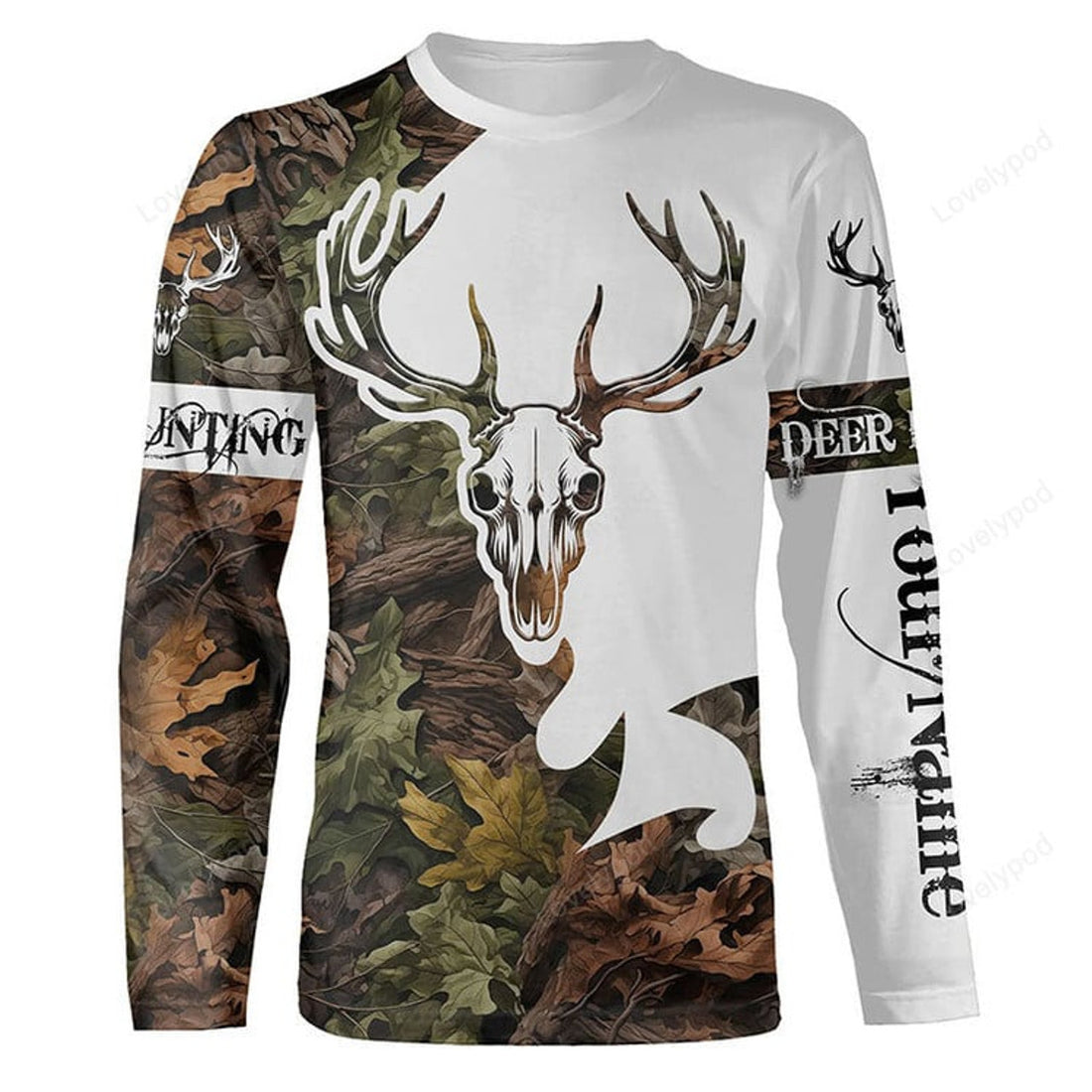 FUNSTUFFPRINT Custom camouflage hunting clothes Customize 3D Long Sleeve T-Shirt, Deer skull reaper hunting big game gift for hunter 3D Long Sleeve T-Shirt