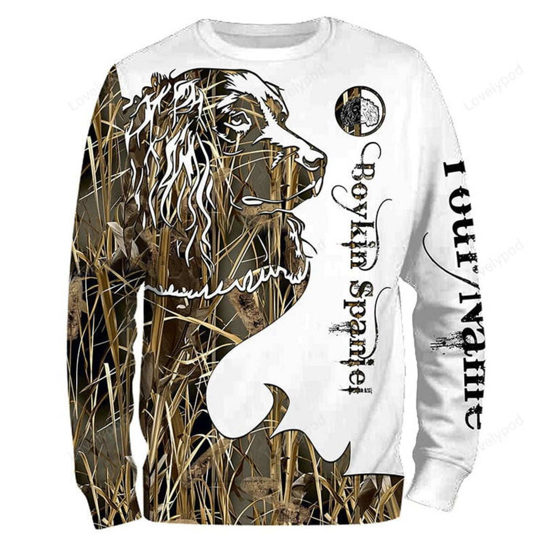 FUNSTUFFPRINT Custom Boykin Spaniel best hunting dog camo , waterfowl camo dog hunting shirts 3D Long Sleeve T-Shirt
