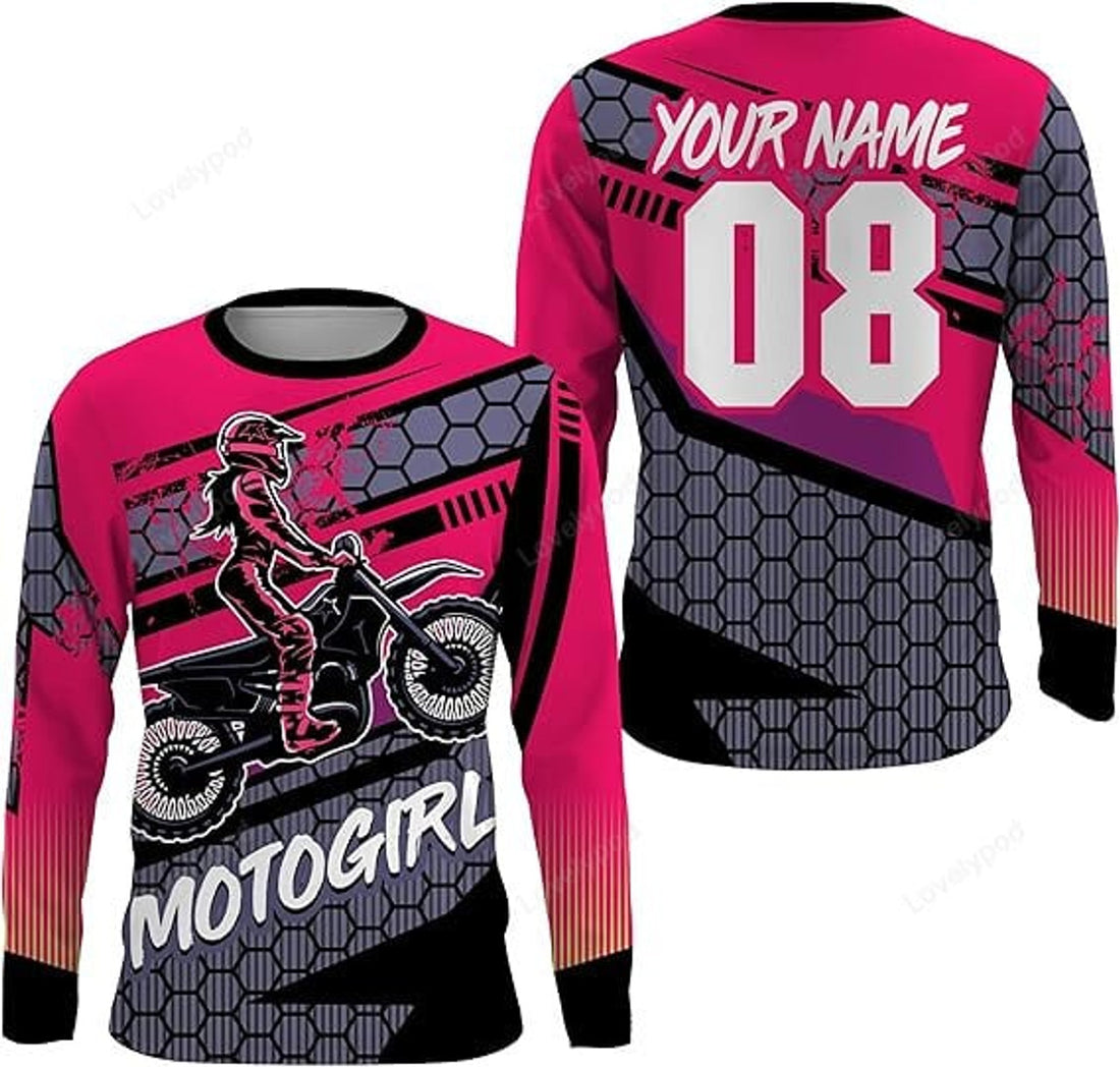 FUNSTUFFPRINT Custom Jersey Motocross Women Girls Biker Dirt Bike Racing 3D Long Sleeve T-Shirt