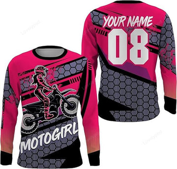 FUNSTUFFPRINT Custom Jersey Motocross Women Girls Biker Dirt Bike Racing 3D Long Sleeve T-Shirt
