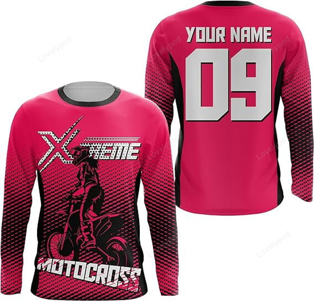 FUNSTUFFPRINT Custom Extreme Motocross Jersey Biker Girl Custom Number Kid & Adult MX Racing Off-Road Shirt 3D Long Sleeve T-Shirt