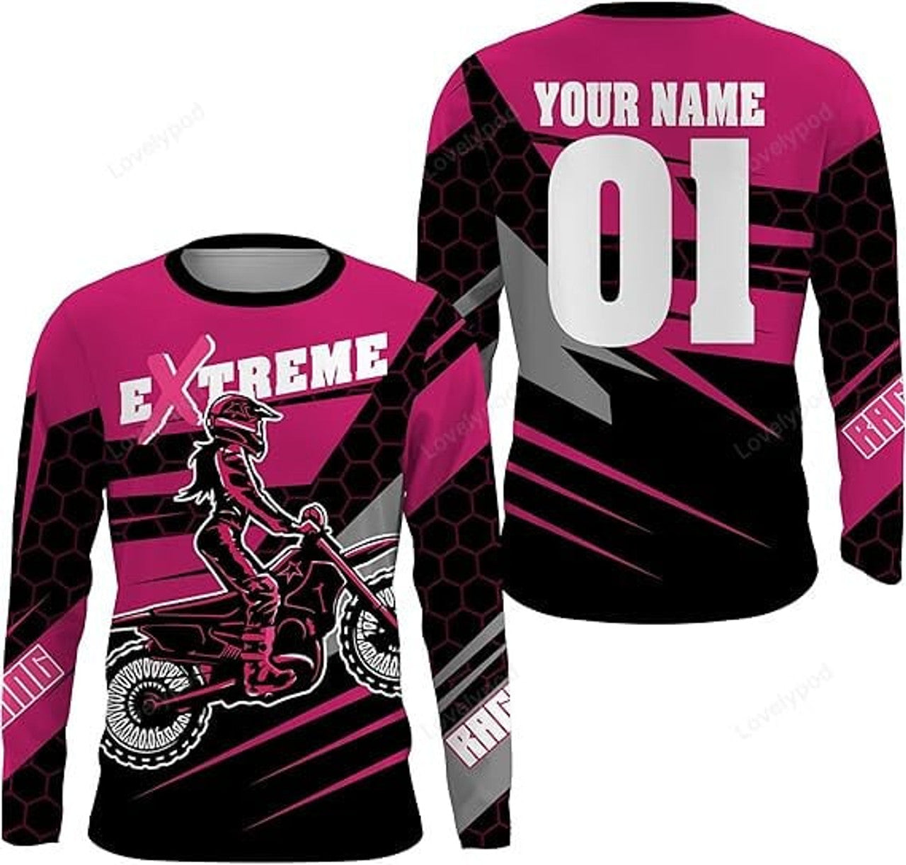 FUNSTUFFPRINT Custom Motocross Racing Jersey Youth&Adult Extreme Racing Motorcycle Biker Girl Off-Road 3D Long Sleeve T-Shirt