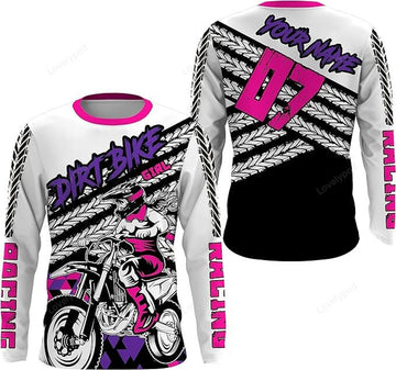 FUNSTUFFPRINT Custom Biker Girl Pink Custom Jersey Dirt Bike Kid & Adult Motocross Shirt MX Racing Motorcycle 3D Long Sleeve T-Shirt