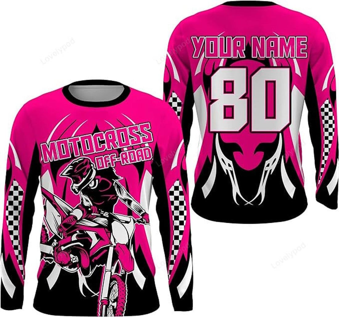 FUNSTUFFPRINT Custom MX Racing Jersey Girl Women Motocross Off-Road Youth Dirt Bike Riding 3D Long Sleeve T-Shirt