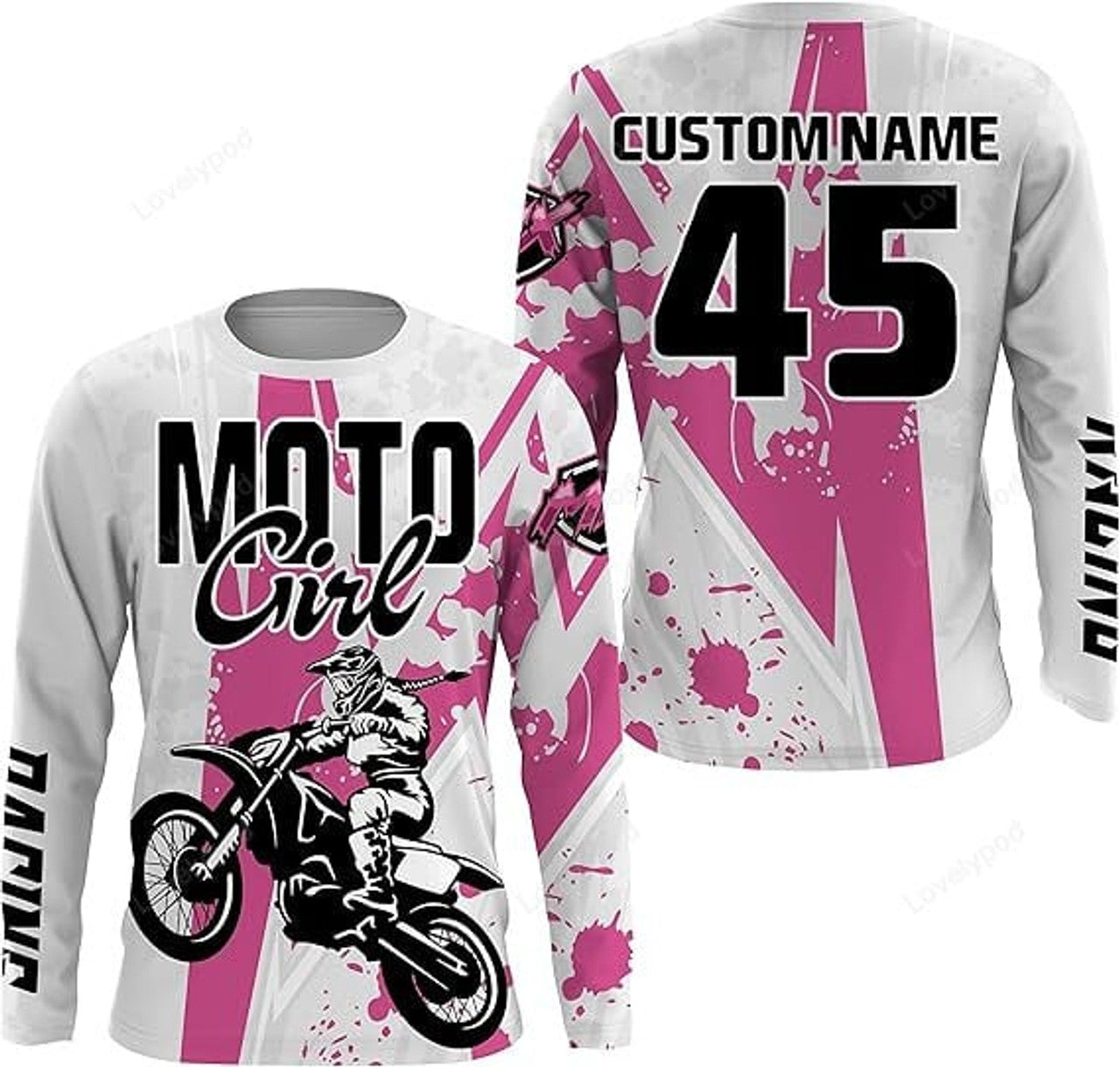 FUNSTUFFPRINT Custom Jersey for Motocross Youth Dirt Bike Off-Road Racing MX Biker Girl Motorcycle Shirt 3D Long Sleeve T-Shirt