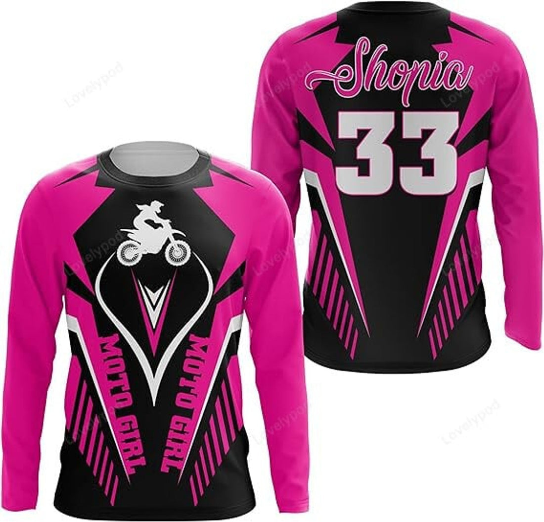 FUNSTUFFPRINT Custom MotoGirl Custom Motocross Jersey Girls Women Dirt Bike MX Racing 3D Long Sleeve T-Shirt