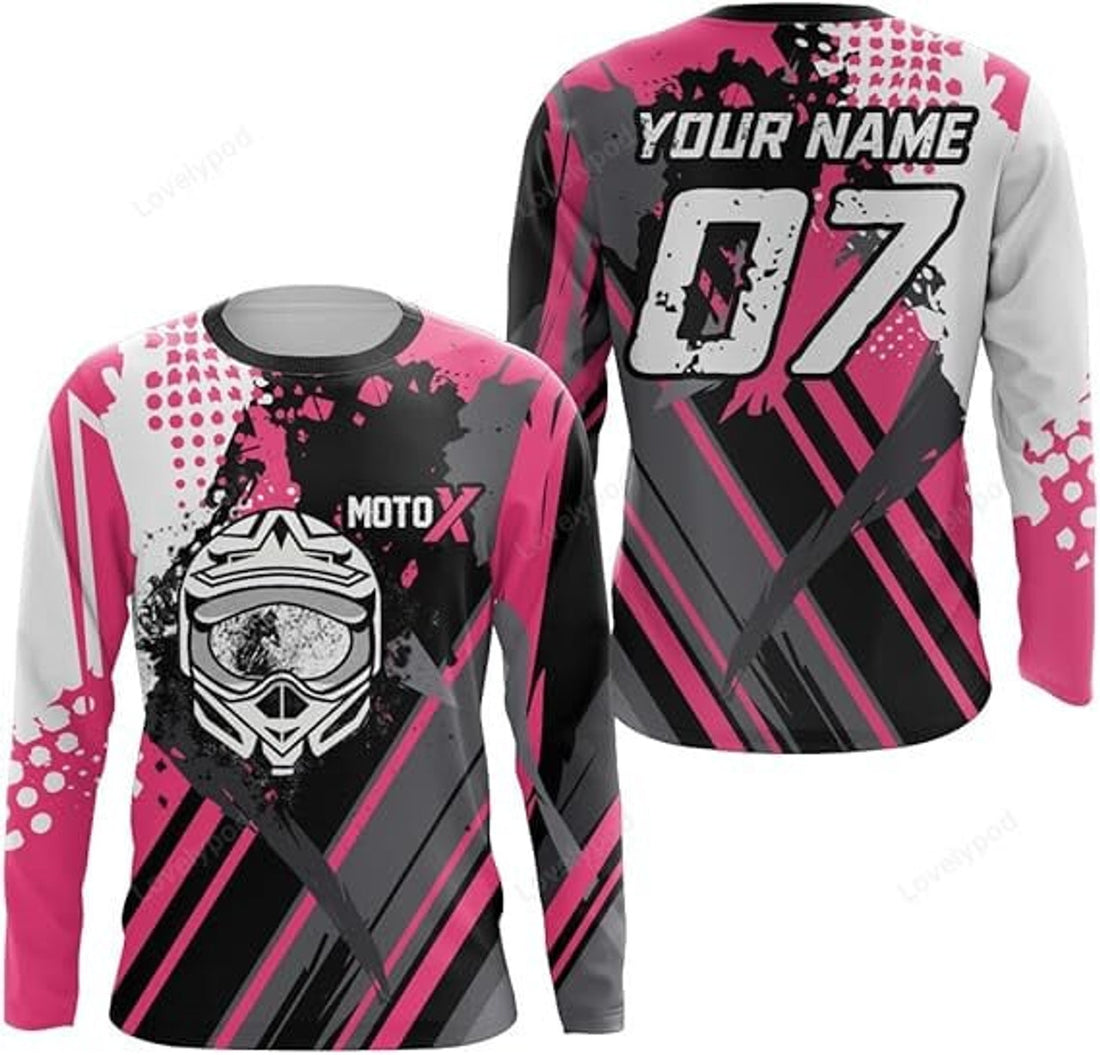 FUNSTUFFPRINT Custom Motocross Jersey Motox Dirt Bike Jersey for Women Men, Riding Off-Road MX Jersey Motorcycle Shirt 3D Long Sleeve T-Shirt
