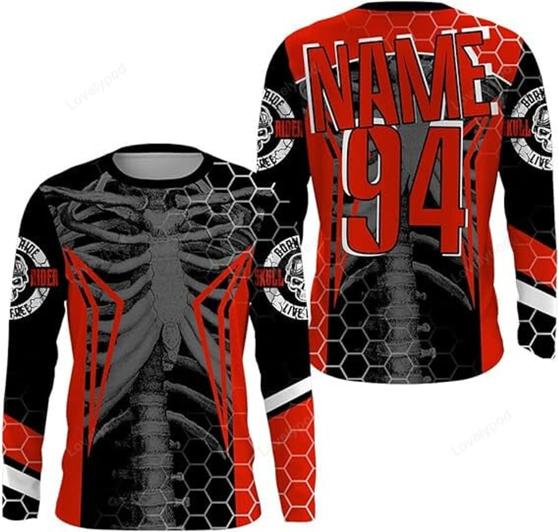 FUNSTUFFPRINT Custom Racing Jersey Cool Bone Motorcycle Motocross Shirt Off-Road 3D Long Sleeve T-Shirt