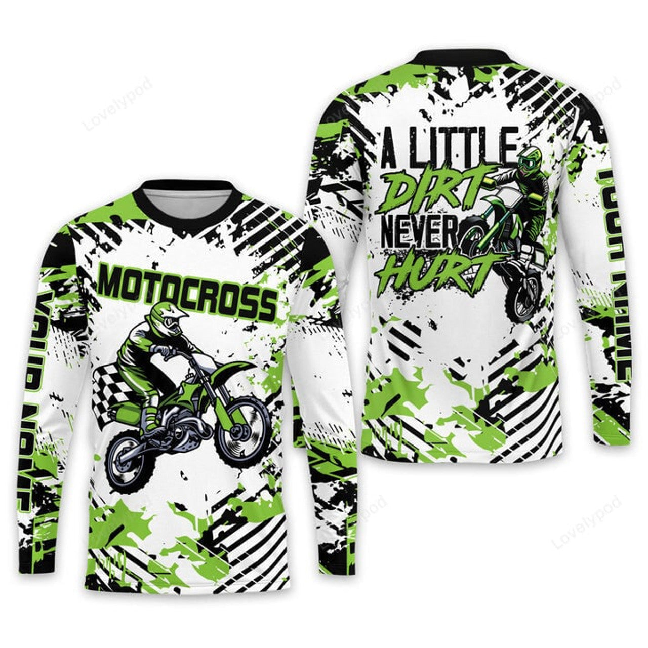 FUNSTUFFPRINT Custom 3D Motocross American Flag Riding Jersey, Moto Dirt Bike Jersey for Women Men 3D Long Sleeve T-Shirt