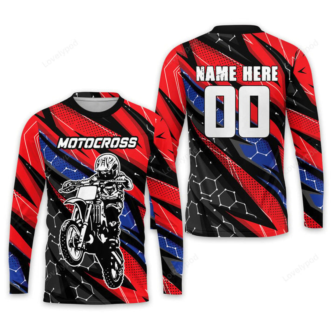 FUNSTUFFPRINT Custom American Flag Riding Jersey, Moto Dirt Bike Jersey for Women Men 3D Long Sleeve T-Shirt