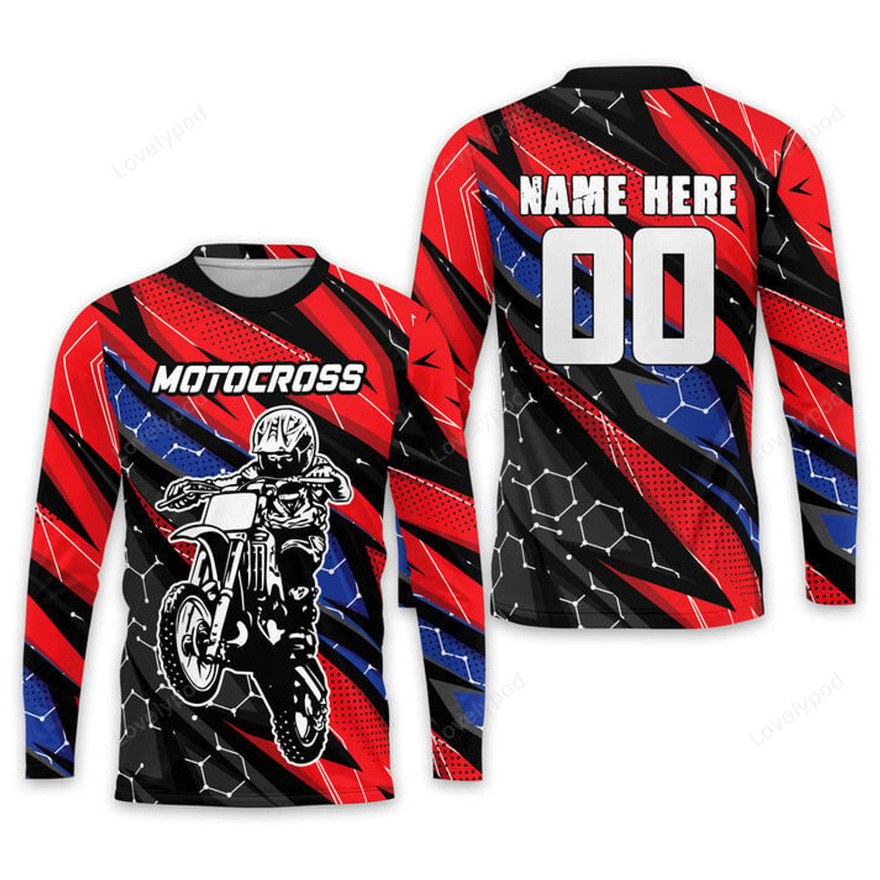 FUNSTUFFPRINT Custom American Flag Riding Jersey, Moto Dirt Bike Jersey for Women Men 3D Long Sleeve T-Shirt
